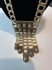 SIGNED Designer EDLEE 70’s Modernist Necklace 30” Gold-tone