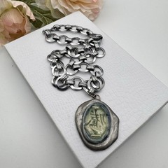 Vintage Techau Denmark Silver Tone Book Chain Pendant Necklace 16.5″