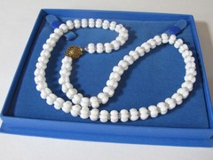 Vintage White Milk Glass Necklace Molded Cloud Bubble Beads Slide Clasp