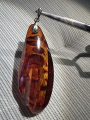 Vintage Large Amber Pendant 14g Freeform Shape Marked Bail Marked 333 8K Gold