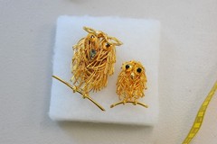 Owl Brooch LOT scatter bird birds pin rhinestone gold tone wire XL13
