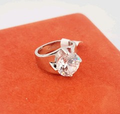 Vtg Sz 9 Ring Lg Round Cubic Zirconia 18KGE White Gold Electroplated Jewelry