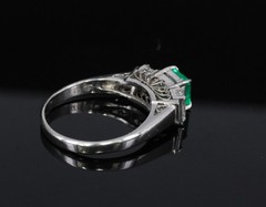 Rare 0.91ct GIA Colombian Emerald & 0.78ct Diamond Platinum Ring, Size 8.5