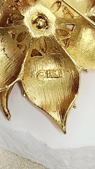 Vintage BSK Gold Tone Textured Flower Pin / Brooch