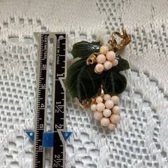 Vintage Swoboda Grape Brooch Gold Tone Jade Coral Faux Pearls Grape Clusters