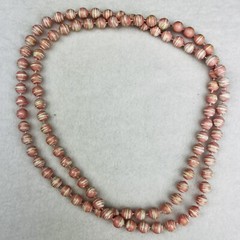 Vintage MidCentury Pink White Swirled Beaded Necklace Solid Strand Plastic