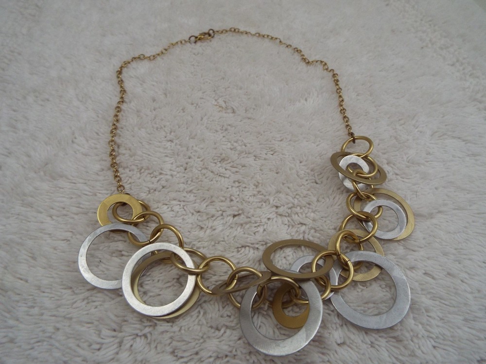 Goldtone Silvertone Rings Necklace (B29)