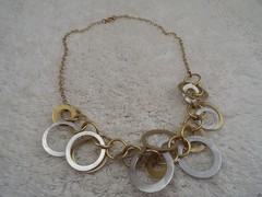 Goldtone Silvertone Rings Necklace (B29)