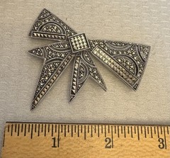 Vintage Judith Jack Sterling Silver Marcasite Bow Brooch Art Deco Revival Big 3″