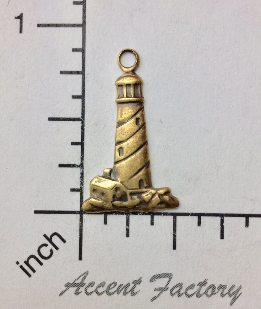 46383 – 4 Pc Small Lighthouse Charm Jewelry Finding Stamping Brass Ox