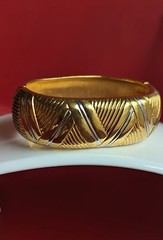 Vtg Oroton High Polish Shiny Gold Silver Tone Wide Bangle Fits 7″ Bracelet Dent