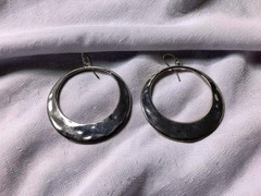 Vintage Silver Tone Hammered Ear Wire 1.78″ Diameter Hoop Earrings