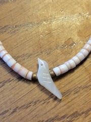 Vtg Estate Bracelet & Necklace Cut Shell Dove Birds Beach Jewelry Set Lot of 2