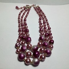 GORGEOUS 17 1/2” 3-STRAND NECKLACE PINK/BURGUNDY TONES ADJUSTABLE LENGTH JAPAN