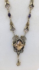 Signed GNS GEORGE STEERE Antique Art Nouveau Jewel TOPAZ GLASS Pendant Necklace