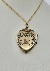 Victorian Aesthetic Movement Bird & Flower Vines Double Sided RG Locket Necklace