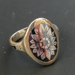 Niello Floral Ring Gilded Silver Oval Vintage Statement Size 8.5 Vintage 875