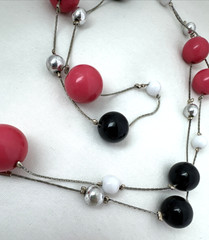 2 Necklaces LOT Girly long bead Y2K 1990s 2000s Silver gold Jewelry pink costume