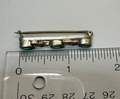 Antique Edwardian Silver Tone Bar Brooch — Green & Clear Paste Stones