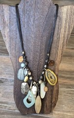 Vtg Chico’s Eclectic Charm Bead Adjustable Length Leather Cord Necklace