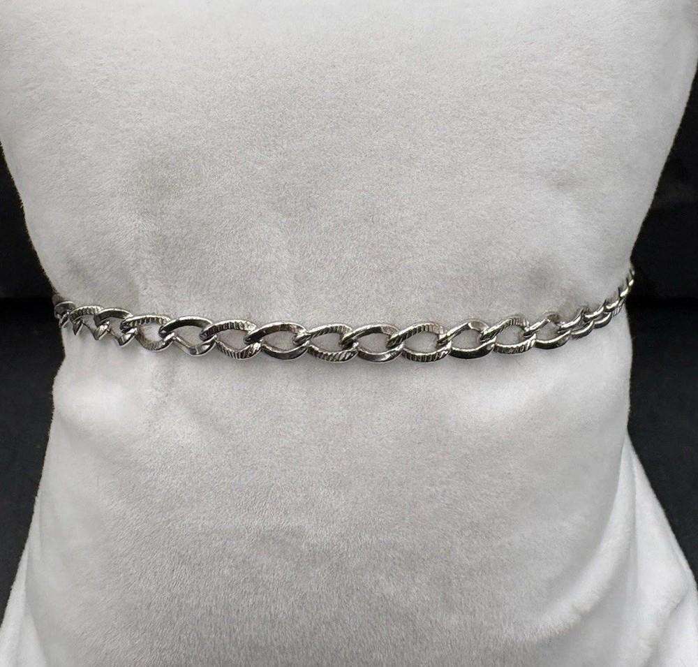 Vintage 7.25 Sterling Silver Textured Curb Link Chain Bracelet Estate 925