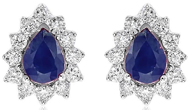 .49CT DIAMOND & AAA SAPPHIRE 14KT WHITE GOLD 3D PEAR SHAPE & ROUND STUD EARRINGS