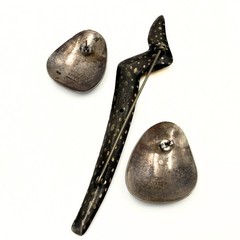 Sydney Lynch Marked Sterling Silver Black Gold Modernist Earrings Brooch Set