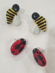 Flying Colors Lady Bug/bee Ceramic Necklace/Brooch/Earrings Bee/ladyBug Colorful