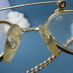 Vintage BROOCH / PIN Gold Rim Eyeglasses Miniature Doll Chain Spectacles Glasses