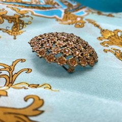 Kraemer Signed Domed Round Large Vintage Gold Toned Brooch Openwork Flowers