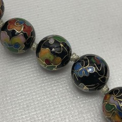 Vtg 12mm Chinese Cloisonne Knotted Bead 26″ Necklace Filigree Clasp