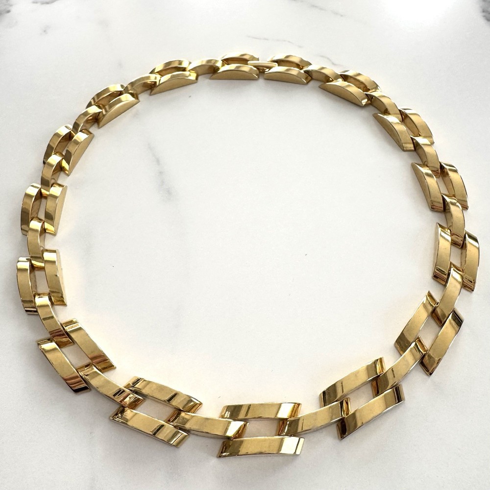 VTG MCM Gold Tone Geometric Link Necklace 16 3/4” Architectural Modern Couture