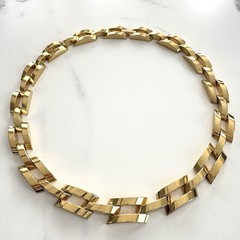 VTG MCM Gold Tone Geometric Link Necklace 16 3/4” Architectural Modern Couture