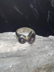 Vintage 925 Sterling Silver Teardrop & Round Faceted Amethyst Ring Size 6.25