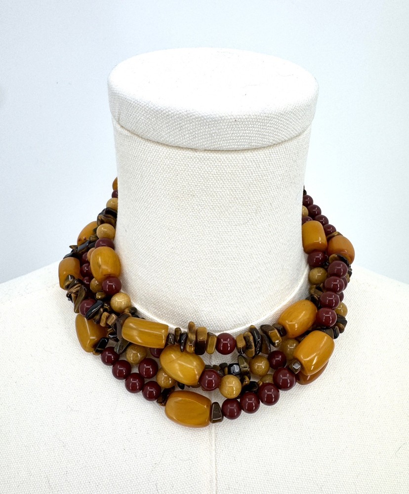 Vintage Estate Chunky Yellow Jasper Tiger’s Eye Mookaite Statement Necklace