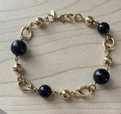 Monet Vintage Gold Tone Black Beaded Long Necklace with Matching Bracelet