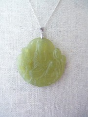 925 Sterling Silver Findings Hand Carved Jade Buddha Pendant Necklace