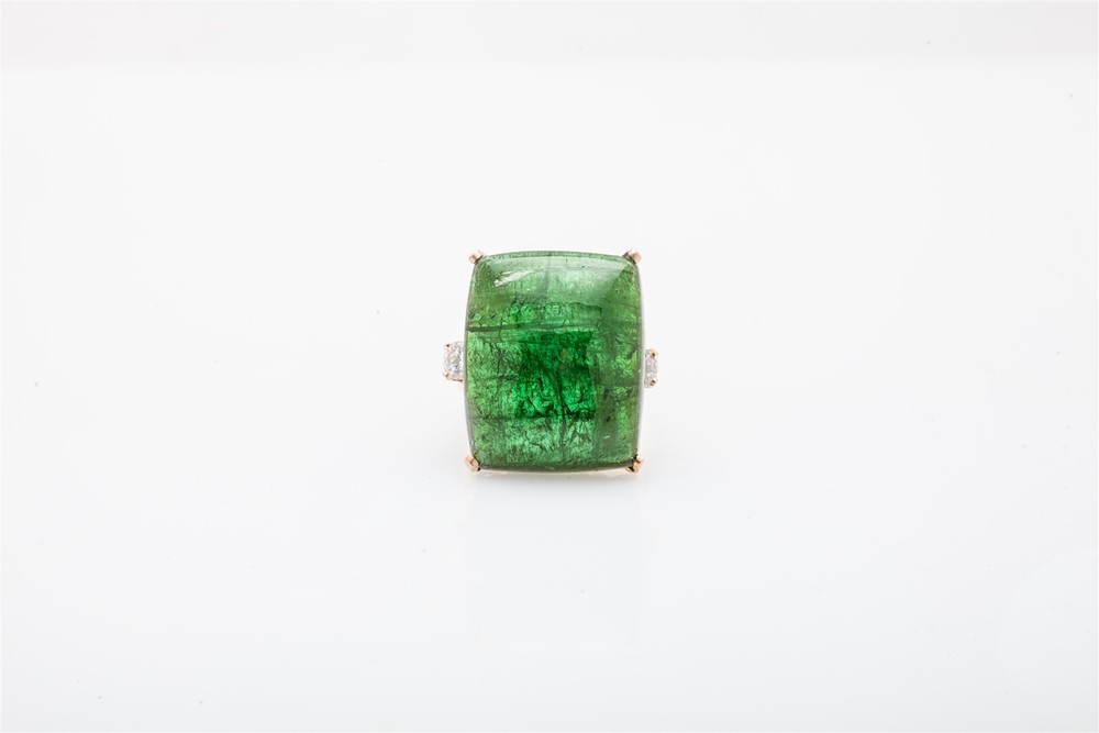 Vintage 1940s $14,000 24ct Natural Green Tourmaline Diamond 14k Gold Ring 12g
