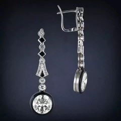 Art Deco Style Lab Created Diamond & Onyx Anniversary 14K White Gold FN Earrings