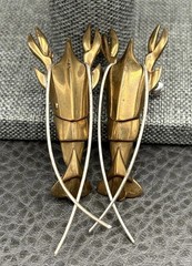 Unique Mixed Metal Modernist Vintage Lobster Brass Tone Figural Pierced Earrings