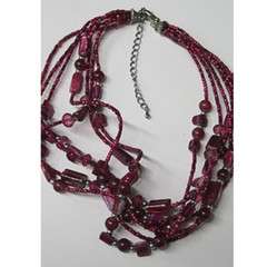 Vintage Burgundy Multi Strand Beaded Statement Necklace Boho Estate Jewelry