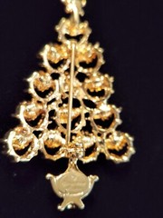 Vintage Jewelry Christopher Radko Christmas pin signed Rhinestone 2.5 in approx