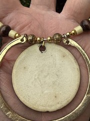 Vintage Gold Tone Statement Artisan Ceramic Pendant Choker Bead Necklace