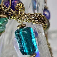 Vintage Art Glass Peacock Iridescent Venetian? Necklace 28″ Long Flapper Length