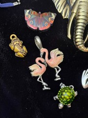 Lot 9 Vintage & Modern Animal & Birds Pendants Charms Elephant Frog Owl Flamingo