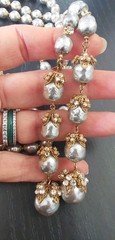 MIRIAM HASKELL 50’S SIGN 2PC S-GREY BAROQUE PEARL ICE CLEAR MONTÉE BRASS ACCENTS
