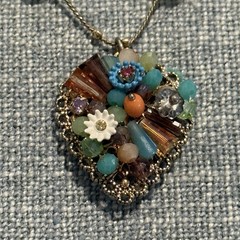 Betsey Johnson Triple Strand Necklace Beaded Multi Floral Heart Crystal Signed