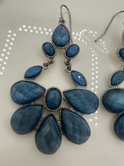 VTG Peacock Chandelier Statement Earrings Blue Peacock Dangler Iridescent Prom