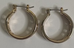 Vintage Greek Key Hoop Earrings Gold Tone Openwork Geometric Meander Pierced 1″