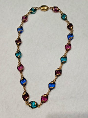 Vintage Swarovski Multicolor Crystal Caged Bead Necklace Gold Tone Signed Swan